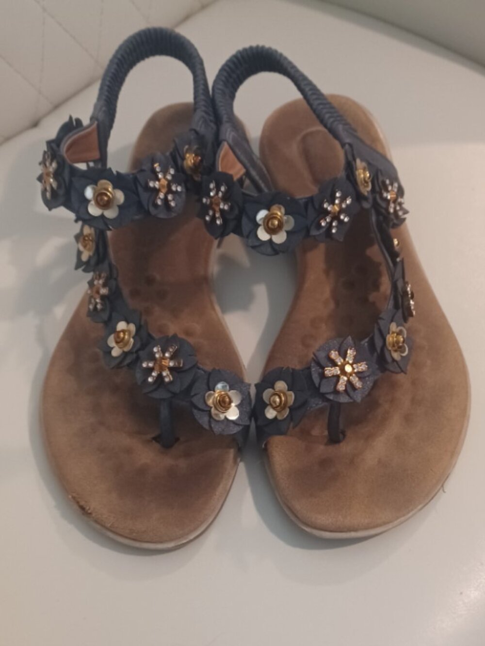 Patrizia Stretch Sling Back Blue/Gold Blingy Flowery Soft Comfy Sandals 40